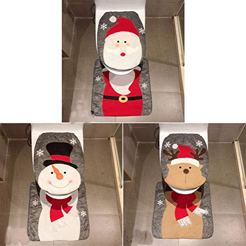 Weihnachtsdekorationen Santa Claus,Schneemann,Hirsch Toilettendeckelbezug und Teppich Badezimmer Set wc sitz mit absenkautomatik Weihnachtsschmuck (Santa Claus) – Bild 5
