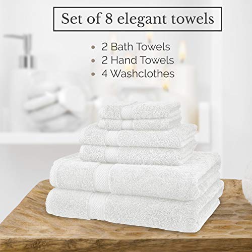 Luxury Bath Towels Egyptian Cotton - 8 Piece | 2 Bath Towels, 2 Hand Towels, 2 Matching And 2 Extra Washcloths | 650 Gsm Egyptian Cotton | Highly Absorbent & Ultra Soft Bathroom Towel Set | White #TOP4