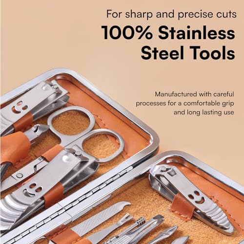 H&S Manicure Set for Women & Men - Manicure & Pedicure tools & Accessories - 14 pcs - Stainless Steel Nail Clippers Set & Cuticle Remover - Cutter Trimming Grooming Tools - w/Leather Case - Nail Kit - Image 5