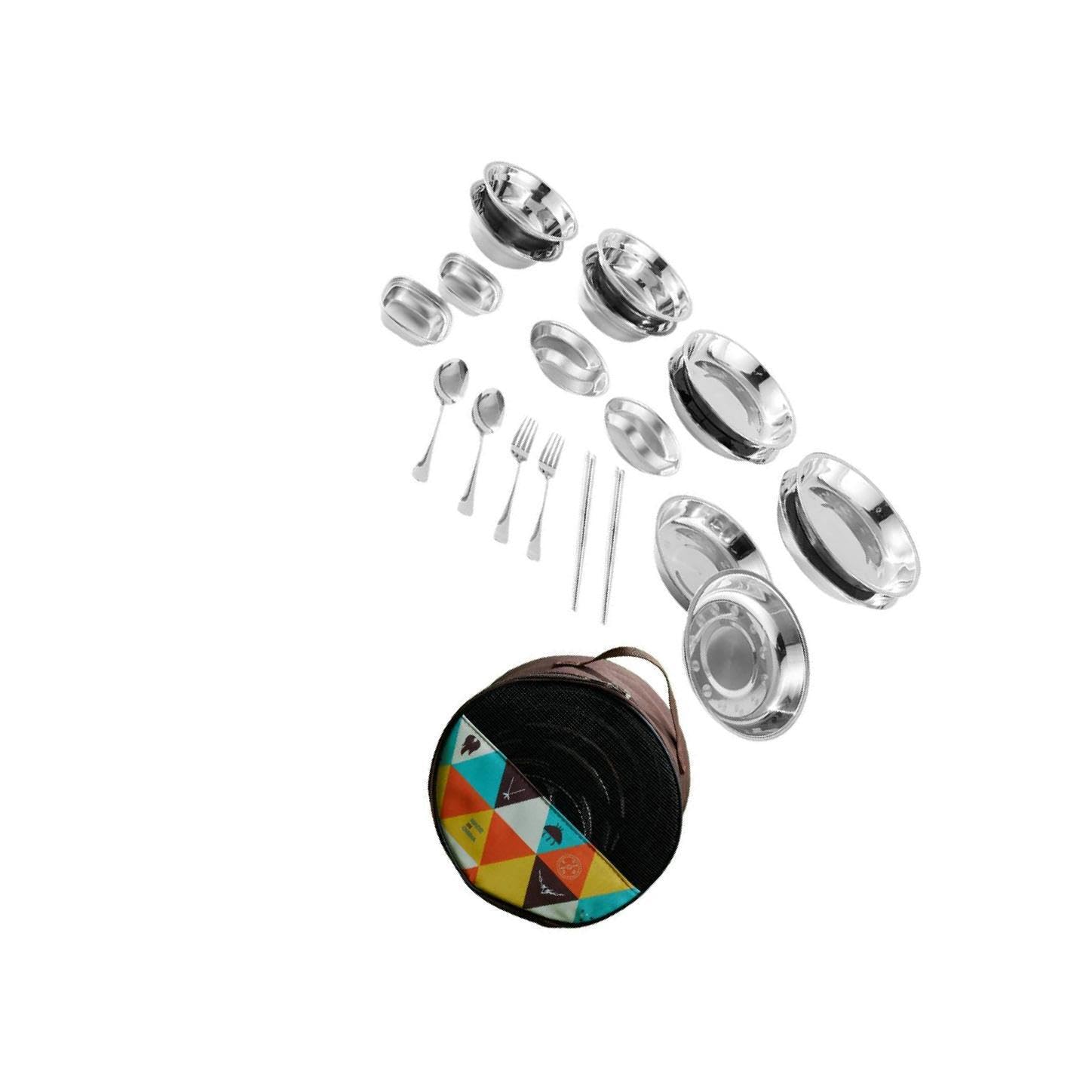 Utensilios de camping resistentes que incluyen platos, tazones y bolsa de almacenamiento, fáciles de transportar para acampar con familiares y, 20 piezas