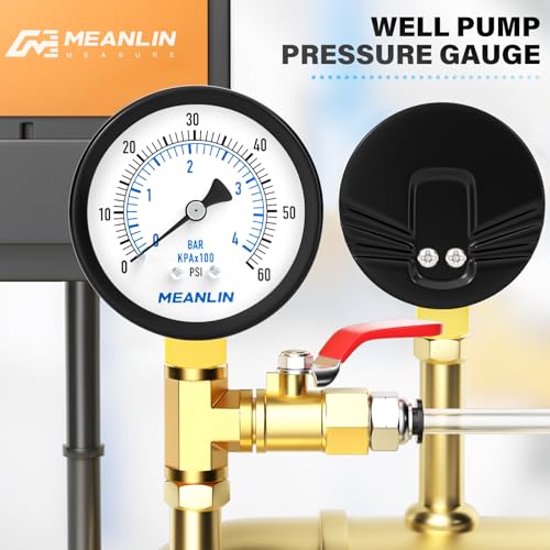 MEANLIN MEASURE 0~4BAR/0~60PSI Brunnenpumpe Druckmessgerät 2DIAL FACE 1/4BSP mit 1/2BSP und 3/8BSP Hex Bushing Pool Sand Filter Wasser Öl Luft Druck Test Center Lower Mount