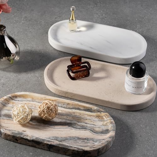 Image of Koville 10 inchx5 inch Marble Vanity Tray for Bathroom Kitchen Countertop, Natural Marble Trays for Home Decor, Perfume Organizer Jewelry Dish, Stone Tray for Dresser, Decorative Candles Trays