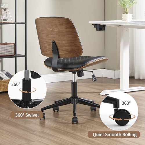 Image of Armless Rolling Office Desk Chair, Adjustable Height Computer Chair, Black