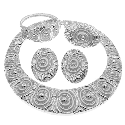 Juego de joyas de estilo italiano para mujer con collar de oro grande y aretes grandes de cena