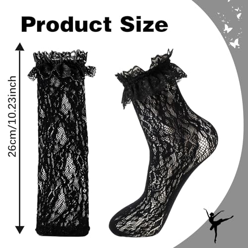 4 Pairs lace ruffle socks Lace Socks for Women Ankle Ruffle,White Black Mesh Coquette Socks Lace Ruffle Socks Lolita Socks Cute Trendy Socks Dress Socks for Girls2