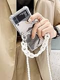 iFiLOVE for Samsung Galaxy Z Flip 3 Case, Girls Women Cute Luxury Bracelet Wristband Keychain Pearl
