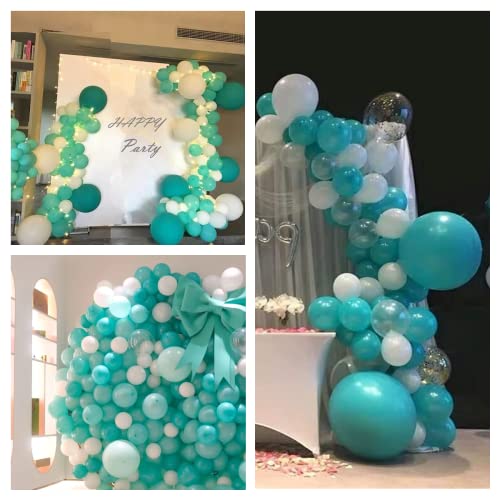 Image of Pastel Teal Blue Balloons Garland Kit 92pcs Mint Blue Latex Balloon 5 /10 /12 /18inch Helium Balloons for Birthday Party Decorations Baby Shower Wedding