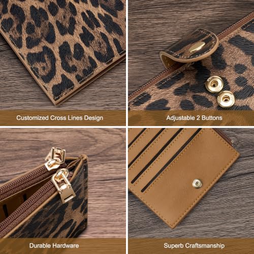 Image of Travelambo RFID Wallet Women Large Size Bifold Multi Card Wallet Case with Zipper Pocket Credit Card Holder for Women(Leopard)