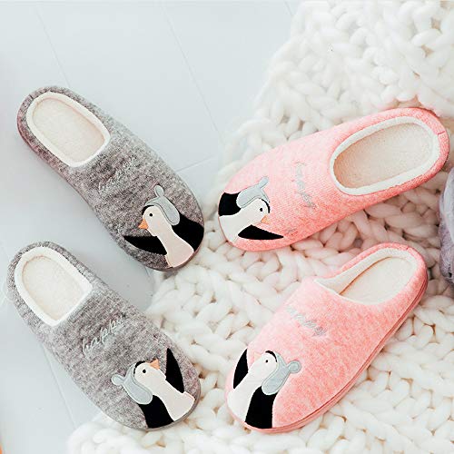 JadeRich Unisex Cartoon Penguin Fleece Slippers Memory Foam Anti-Skid Home Shoes2