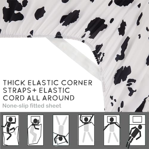 Image of Viviland 3 Pieces Boys Girls Black White Twin Sheet Set - Soft Microfiber Fitted Flat Sheets & Pillowcase - Cute Farm Animal Cow Printed Bedding Sets - for Kids & Toddlers