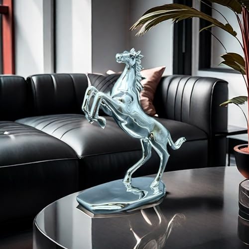 Estatua decorativa de caballo plateada de resina 9.9x3.8x11 in miniatura 5