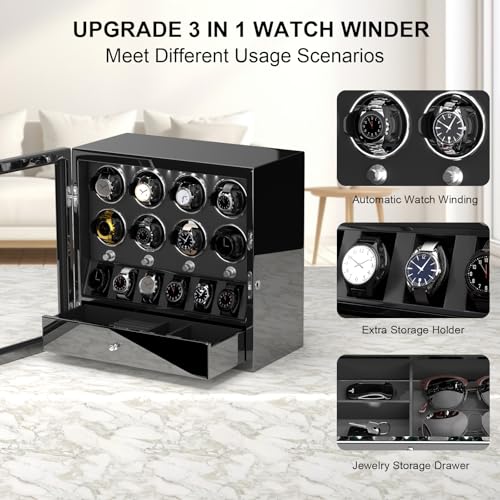 dukwin watch winder for 468 automatic watches lockable winders with watch holders and jewelry storage super quiet motor with high-gloss finish built-in illumination