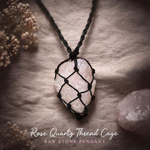 Image of REMEDYWALA Charged Energized Raw Stone Thread Cage Wrapped Pendant | Raw Stone Thread Cage Wrapped Pendant for Women and Men
