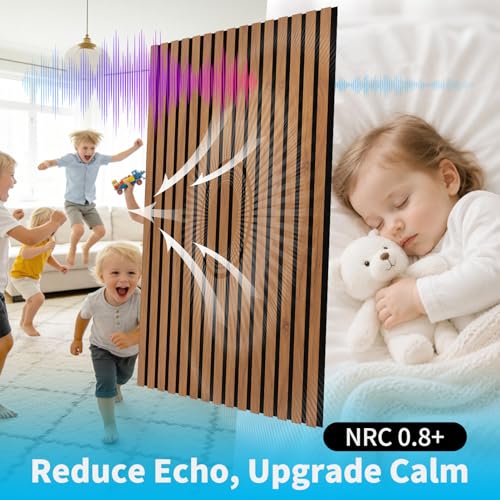 Image of Art3d 47 x 23.6 Inch Acoustic Wood Slat Design Wall Panels, 4-Pack, Walnut