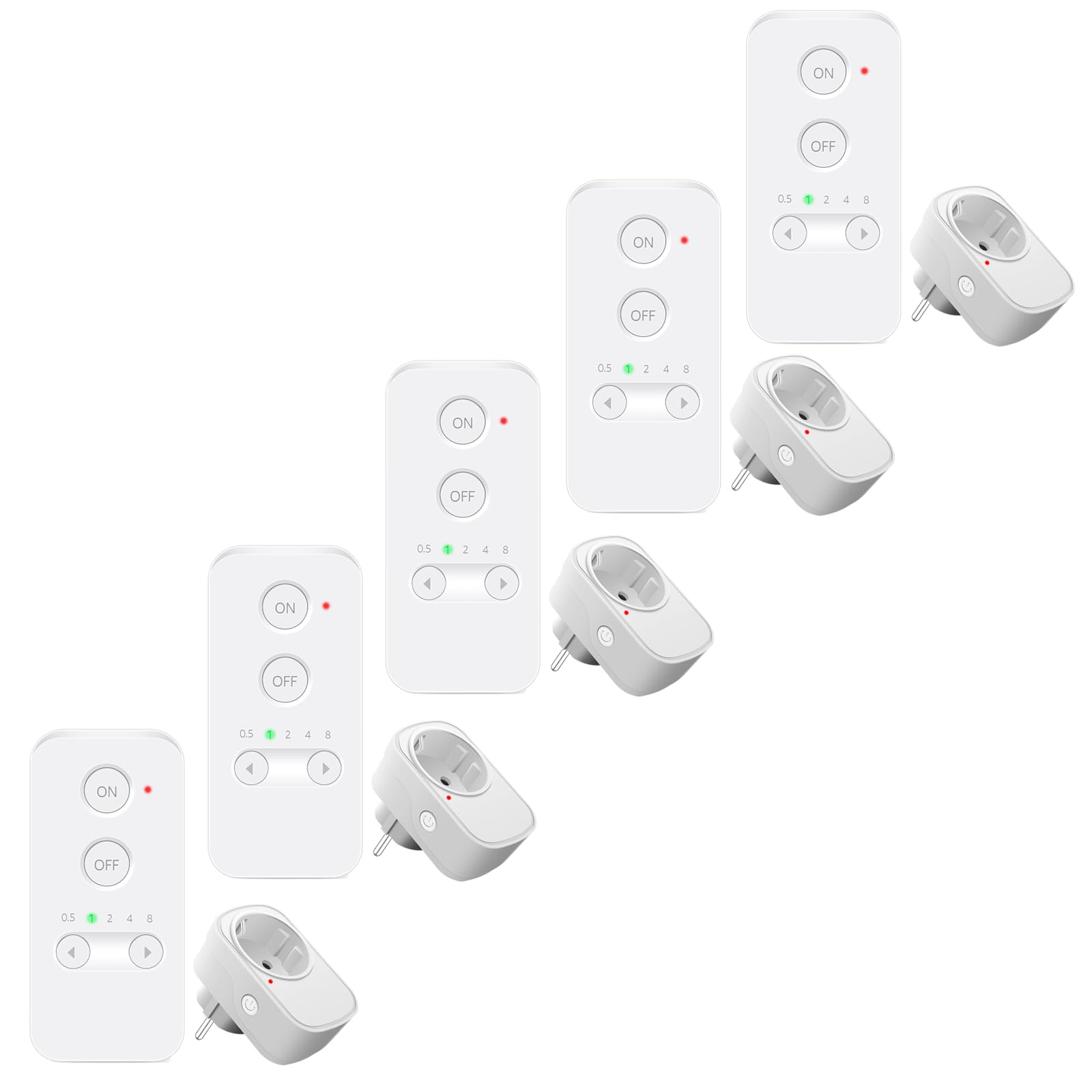 NineLeaf Funksteckdosen mit Fernbedienung,15A/3600W,Reichweite 150m,Programmierbare Steckdose,geeignet für den Innenausbau und Haushaltsgeräte,5 Steckdosen+5 Fernbedienung,weiß