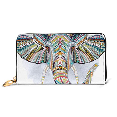 Preisvergleich Produktbild JHGFG Mode Handtasche Reißverschluss Brieftasche Ethnisch gemusterten Kopf Elefant auf Grange Telefon Kupplung Geldbörse Abendkupplung Blockieren Leder Brieftasche Multi Card Organiz