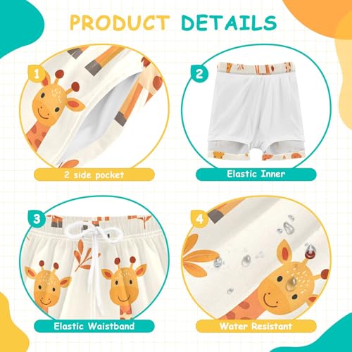 Bolaz Toddler Boys Swimwear Swim Trunks with Compression Liner 4T Giraffes Fall4