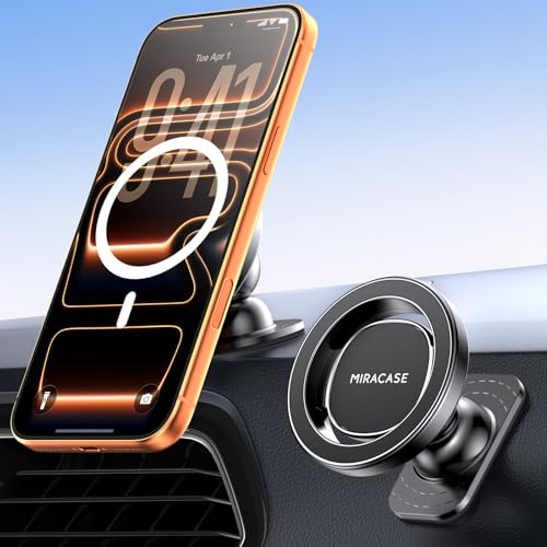 Image of miracase Upgrade for MagSafe Car Mount [33+LBS Strong Suction & 2200gf Magnetic] Small Phone Holders for Your Car Dashboard, 360 Adjustable Car Phone Holder Mount for iPhone Garmin GPS