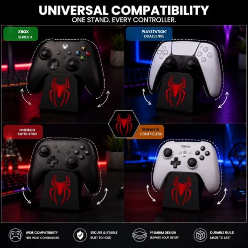 Image of PS5 Controller stand for Desk Gaming controller stand Xbox | Joystick Stand Controller Holder Gamepad Stand & Gaming PS5 Accessory | Compatible with Xbox ONE, PS5, PS4, PC, Steelseries Remote | Black + Red | Superhero Spider-Themed