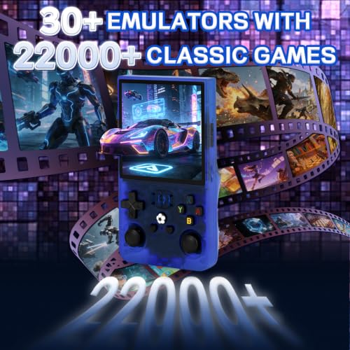 Image of R36MAX Video Game Console - 4.0-Inch Screen, Support 22000+Classic Games,128G TF Card,Portable Console with Open Source System,4000mAh Battery,Birthday Gift for Adult or Partner (Blue)