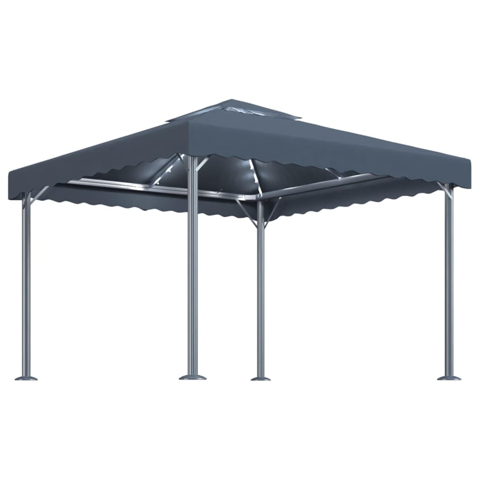 Gazebo con Stringa di Luci LED 300x300 cm Antracite Alluminio,Gazebo Pergola Con Telo Impermeabile Richiudibile E Struttura Rettangolare In Acciaio Inossidabile Ad Alta Densità,Per Arredo Giardi