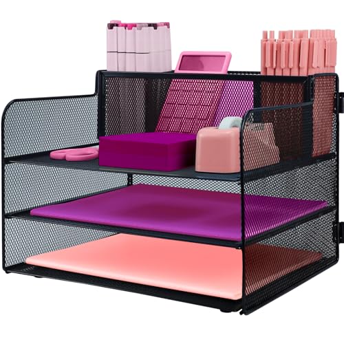 ideallife 3 Niveles Bandeja Organizador Escritorio y Documentos, Organizador de Archivos de Escritorio de Malla MetáLica con Bandejas Deslizantes, Folios A4, Carpetas Archivadoras Negro