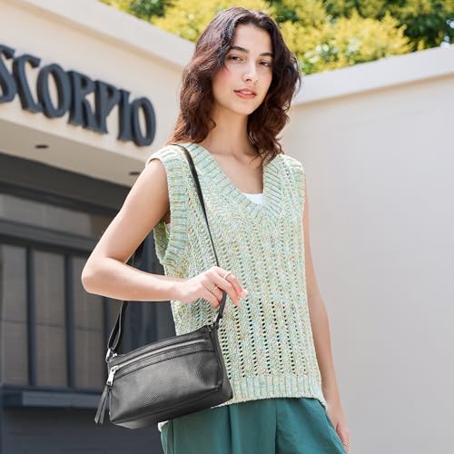 befen Small Genuine Leather Crossbody Purse Bags for Women, Multi Pockets Shoulder Handbag with RFID Blocking Card Slots2