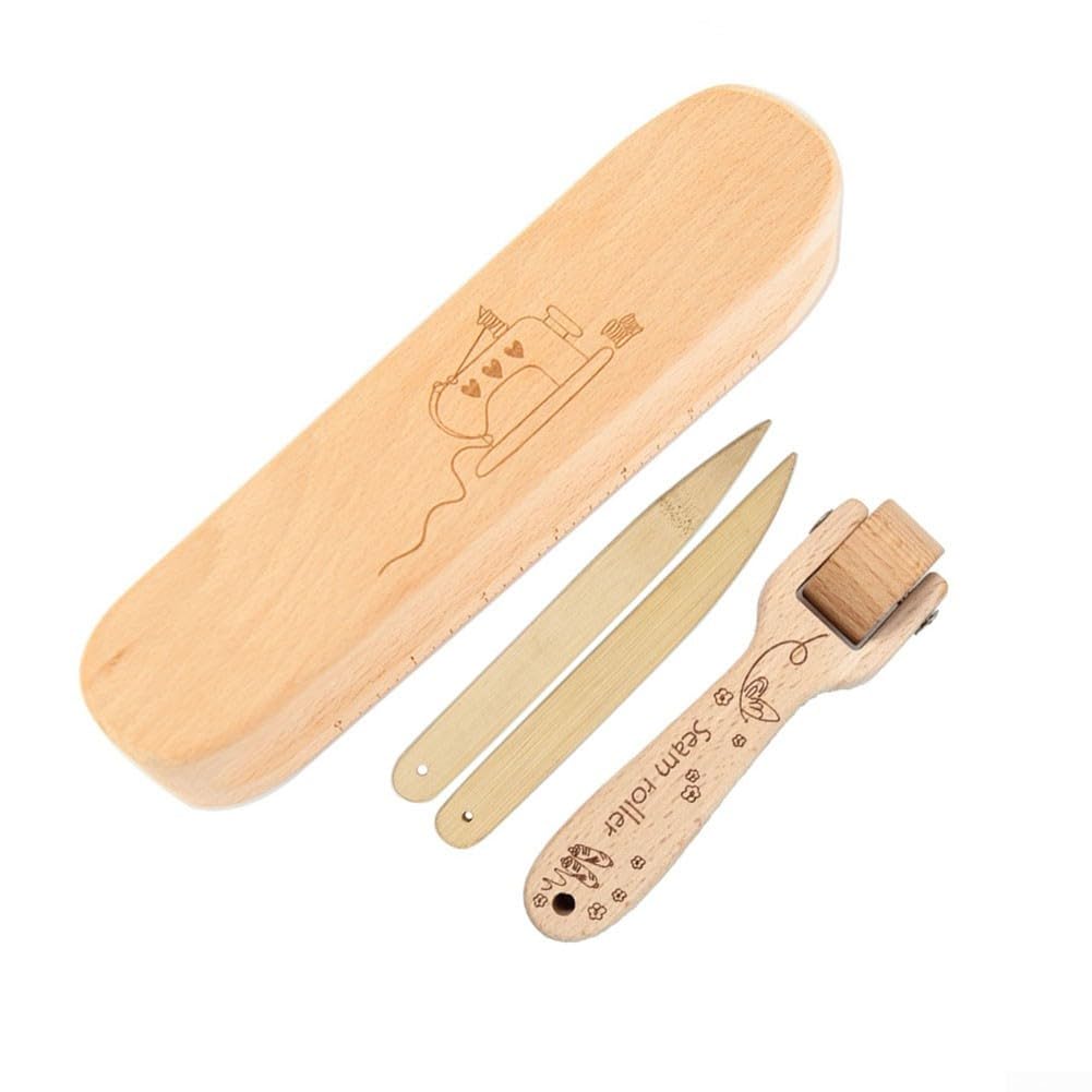 Set Di Attrezzi Da Cucito In Legno E Bambù - Battipalo, Rullo Per Cuciture E Giraangoli - 2