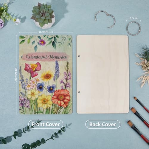 SUPERDANT Wonderful Memories Greeting Card Holder Wild Flowers Wedding Planning Book Wooden Loose Leaf Binder Photo Album 2-Rings Cover Planner Keeper Keepsake Gifts Wedding Planner for Bride - Image 3