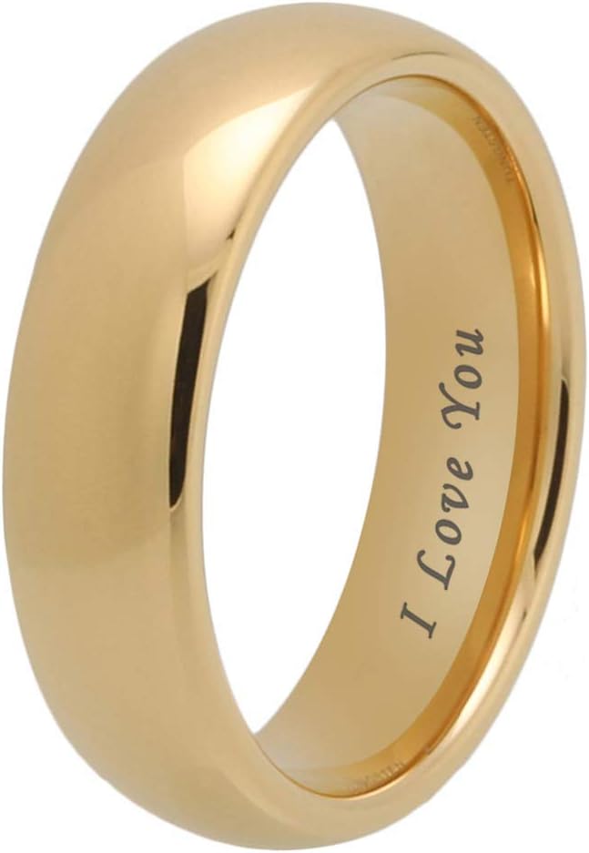 iTungsten 6mm 18K Gold Tungsten Carbide Rings for Women Men Wedding Bands Domed Polished Shiny I Love You Engraved Comfort Fit