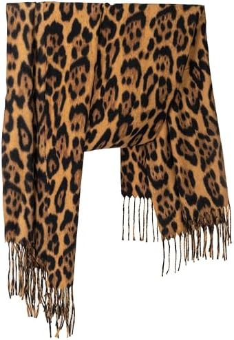 Women Leopard Print Shawl Scarf - Fashion Winter-Soft Cheetah Tassel Warm Long Scarves Cold Weather Wraps