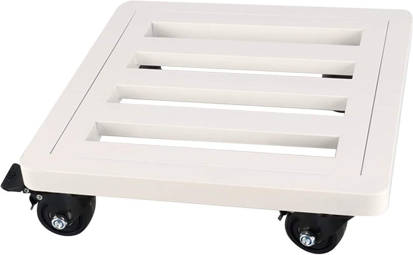 Plant Caddy, Iron Garden Flower Pot Planter Mover, Planter Dolly Trolley Saucer Moving Tray, Iron Poter On Wheels/White/40Cm/16In White-50Cm/20In