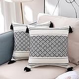 cojines cama amazon 【Diseño bohemio】funda de cojín decorativa con un diseño exterior único y sencillo. La forma de diamante tejida, la textura más sencilla con una borla divertida, es elegante y a la moda.