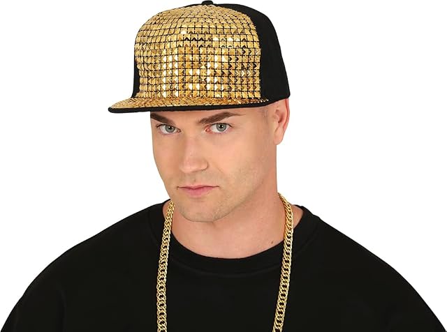 FIESTAS GUIRCA - Gorra de Rapero con Remaches Oro (Adulto Unisex)