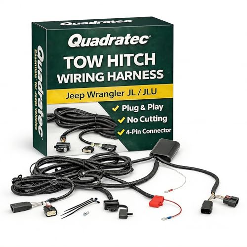 Quadratec 4-Pin Plug & Play Tow Hitch Wiring Harness - Fits Jeep Wrangler JL, JLU 2018-2026 - No Cutting or Splicing Required - Compatible with Factory & Aftermarket Hitches