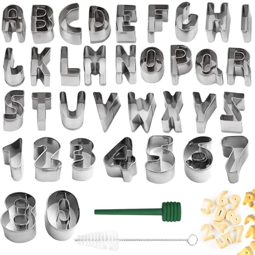 HhBdy 35 Stück Buchstaben Ausstecher, Ausstechformen Buchstaben Edelstahl Ausstecher Alphanumerische Kombination Plätzchenformen Wiederverwendbar für Kekse Fondant Teig Tortendekorationen