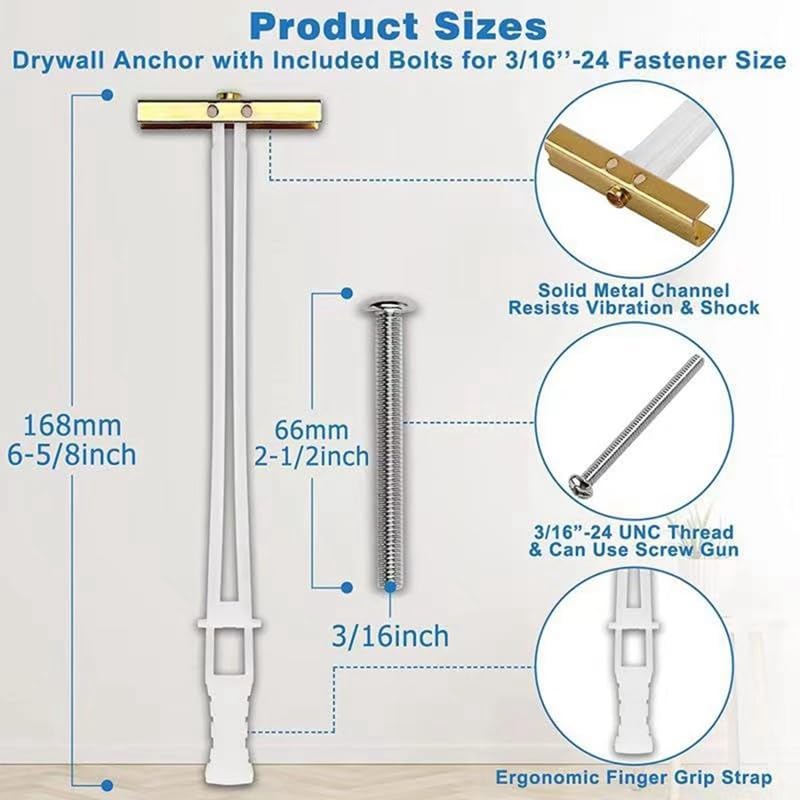 Generic Anchor Set with Included Bolts, Heavy Hollow Drywall Anchors Kit for TV Mounting Kit, Hollow Wall Anchors Holds 12 Packs - (Color: whitesilver)