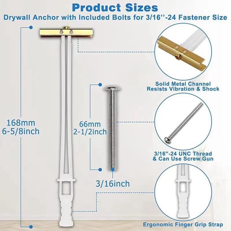 Generic Anchor Kit with Included Bolts, Heavy Hollow Drywall Anchors Set for TV Mounting Kit, Hollow Wall Anchors Holds 12 Packs - (Color: whitesilver)