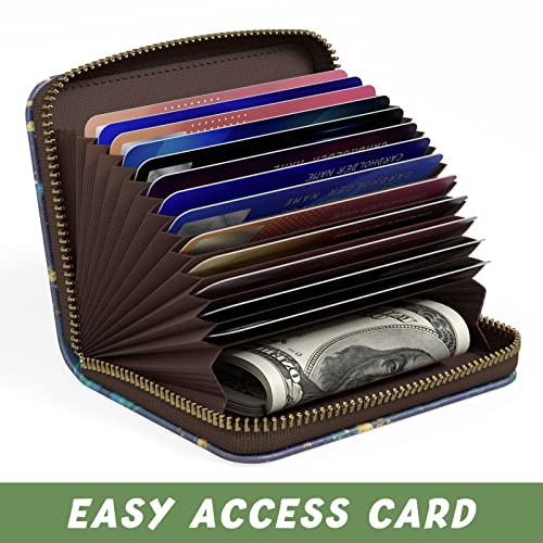 Image of Aiawoxc Credit Card Holder for Women, Small RFID Wallet Slim Leather Card Organizer Case with Zipper and Keychain, Ocean Marble