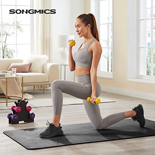 SONGMICS Hex Dumbbell Set with Dumbbell Stand 2 x 1kg, 2 x 1.5kg, 2 x 2kg Matt Finish Neoprene Coating Strength Training Home