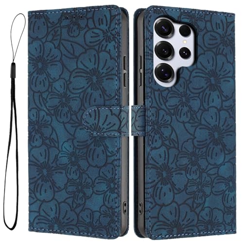 Étui Samsung S20 Ultra bleu motif floral portefeuille cuir rabat aimanté