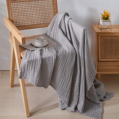 Lifein Cotton Muslin Blankets-Grey Throw Blanket For Couch/Bed/Adults/Baby, 6-Layer Cotton Thermal Blanket,Lightweight Soft Spring Breathable Throw Blanket,All Season Gauze Blanket(Grey,55X75In) #TOP5