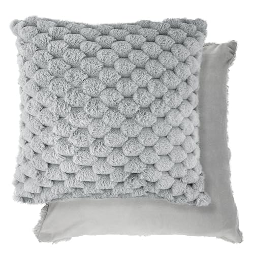 Image of Emma Barclay Lush Luxury Faux Rabbit Fur Cushion Cover (Silver)