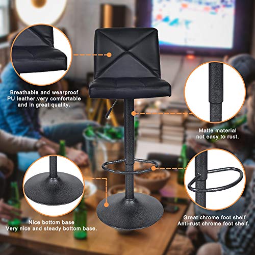 Dkeli Bar Stools, Modern Black Pu Leather Barstools With Back Adjustable Counter Height Swivel Bar Stool, Set Of 2 (Black) #TOP5