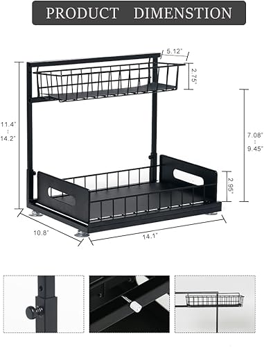 Miniatura 5 de Fengligoo Organizador de 2 niveles para debajo del fregadero, organizador de gabinete extraíble negro, multiusos para debajo de la cocina, baño,