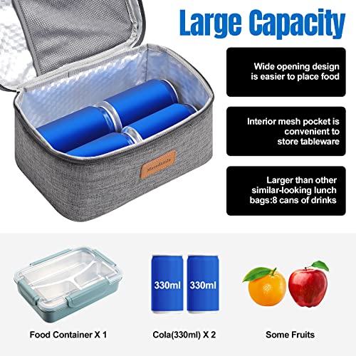 Macadamla Weinas Small Lunch Bag For Women/Men,Insulated Lunch Box Mini Cooler Bag For Adult,Collapsible Leakproof Lunchbox Lunch Bag Food Containers For Work Office Picnic Beach Grey #TOP2