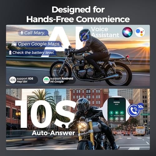 Image of Moman Motorcycle Helmet Headsets Speaker, Hands‑Free Hi-Fi Speakers Dual Noise Cancellation with Loud Sound, Voice Assistant IPX6 Waterproof Helmet Headphones for All Helmets and Solo Riding (RS-C)