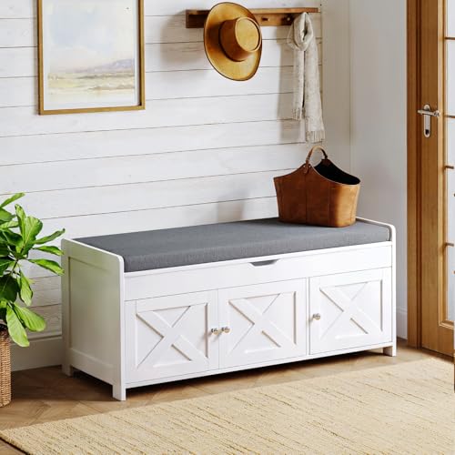 Pipishell 2-Tier Shoe Storage Bench with Cushioned Seat, Entryway Bench with Adjustable Shelf & Barn Doors, 300 lbs Capacity, 43.4