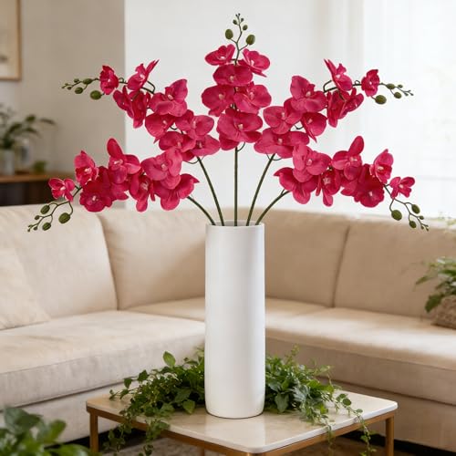 HCTCPALS 38" Rose Red Orchids Artificial Plants Flowers, 6 Long