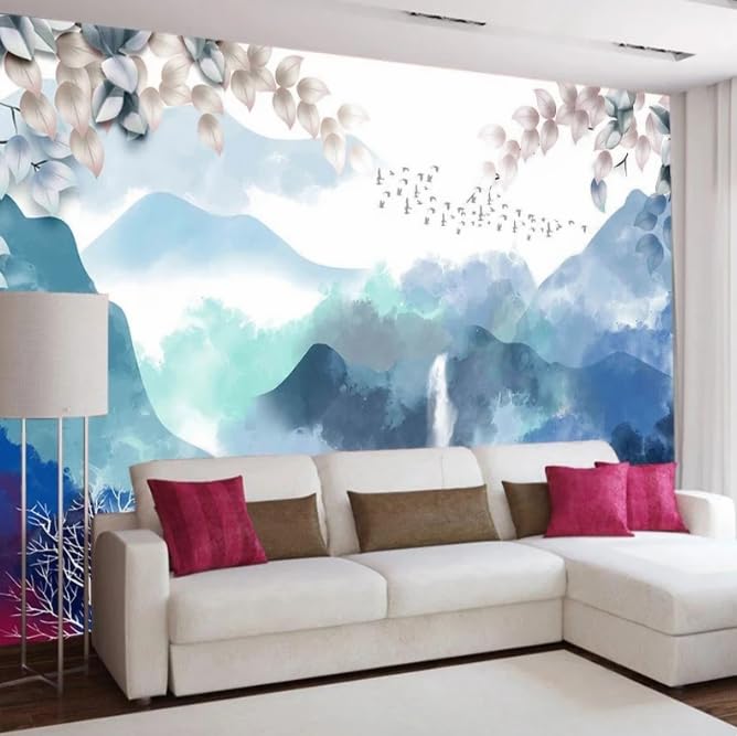 Photo murale grand format 350x256cm et fond d'écran 3D de paysage de montagnes